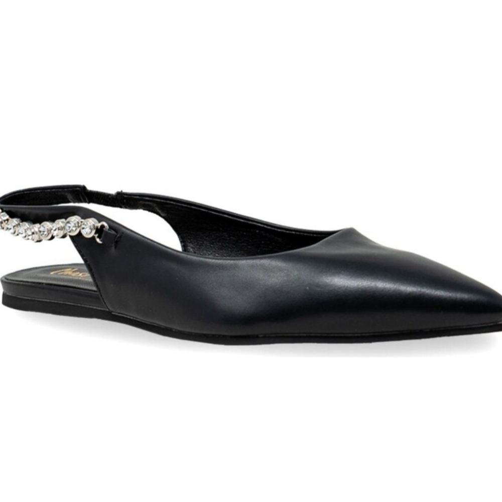 Chase & Chloe Rhinestone Slingback Flat Pointed Toe Women's Black Size:7.5